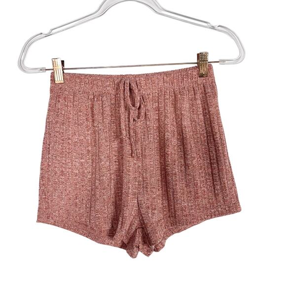 Boutique Small S Ribbed Lounge Shorts Heathered Pink Red Drawstring Waist Cozy - Picture 1 of 6
